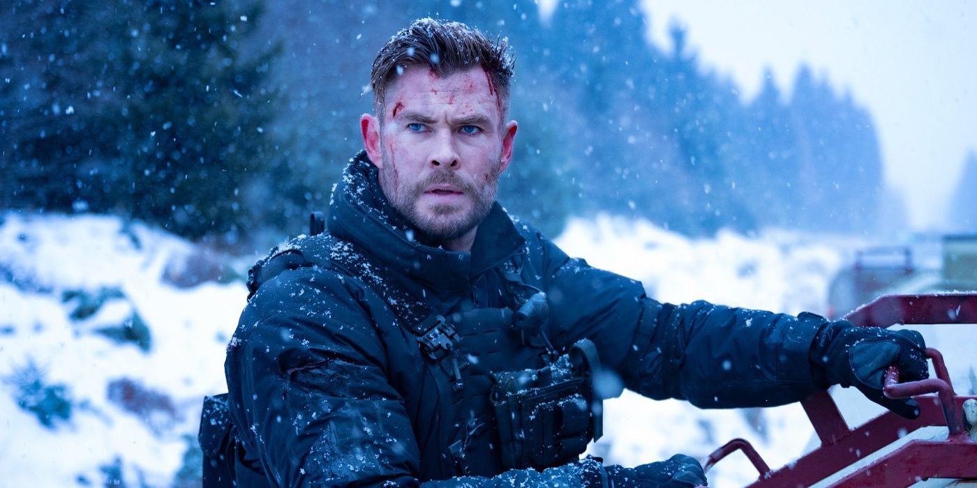 Tyler Rake on a snow bike looking ahead in Extraction 2