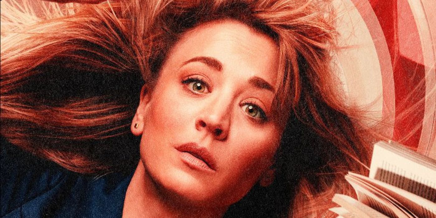 A close-up of Cassie Bowden looking sad while falling down in The Flight Attendant.