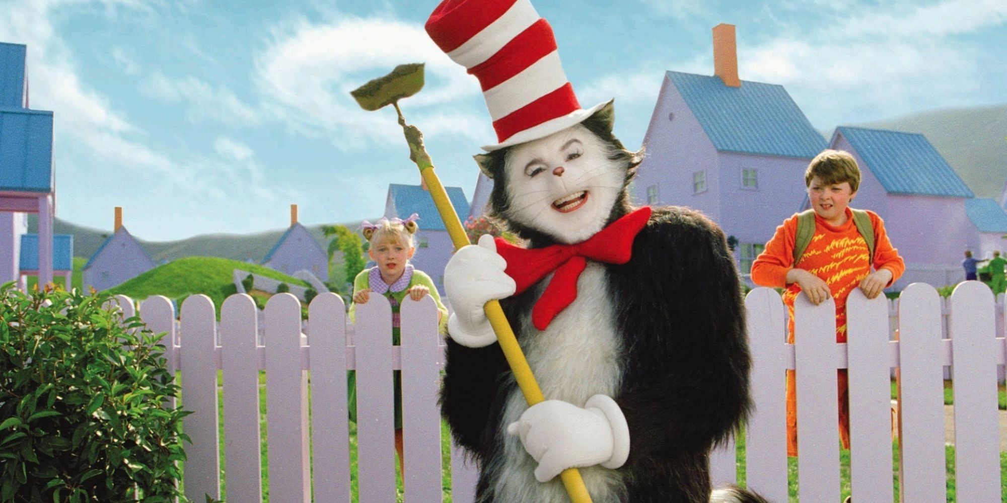 Mike Myers as The Cat in the Hat holding a garden tool in The Cat in the Hat (2003)