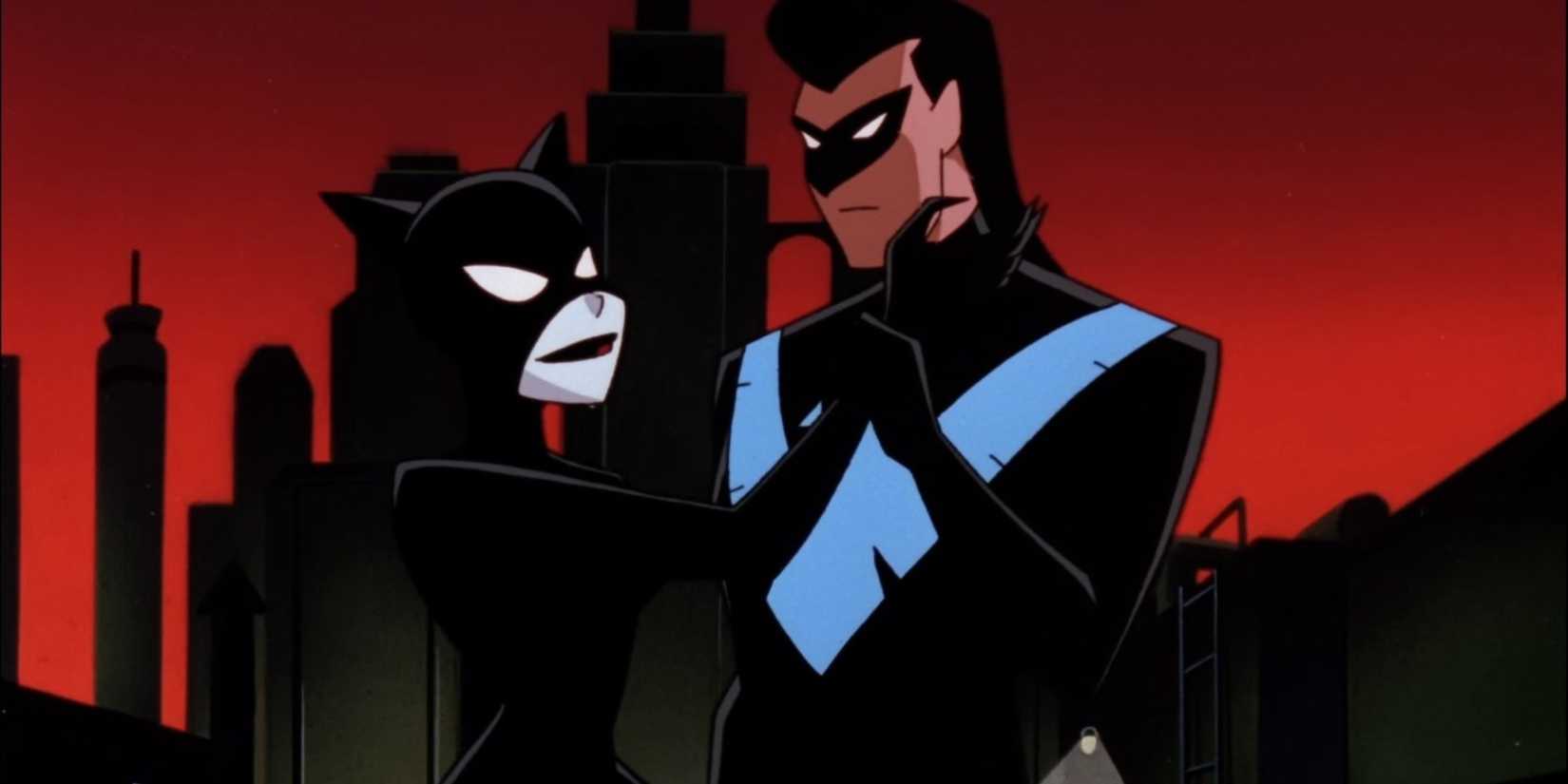 Catwoman and Nightwing dancing in The New Batman Adventures