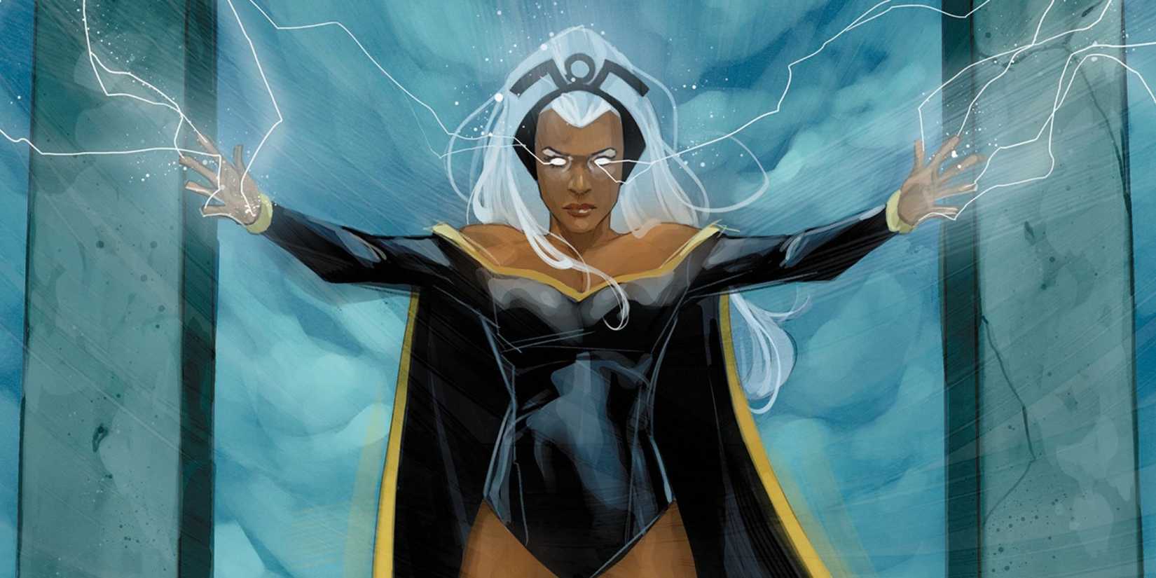 Storm from the X-Men using her lightning powers in the Marvel Comics.