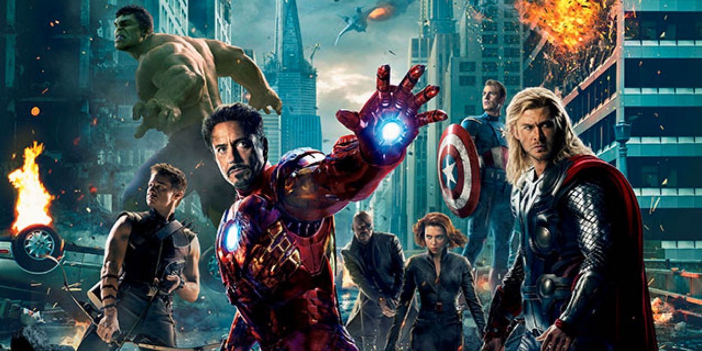 Iron Man, Thor, Captain America, Hawkeye, Black Widow, Hulk defend New York City in The Avengers.