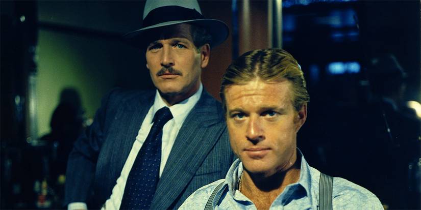 Henry and Johnny looking directly at the camera in The Sting