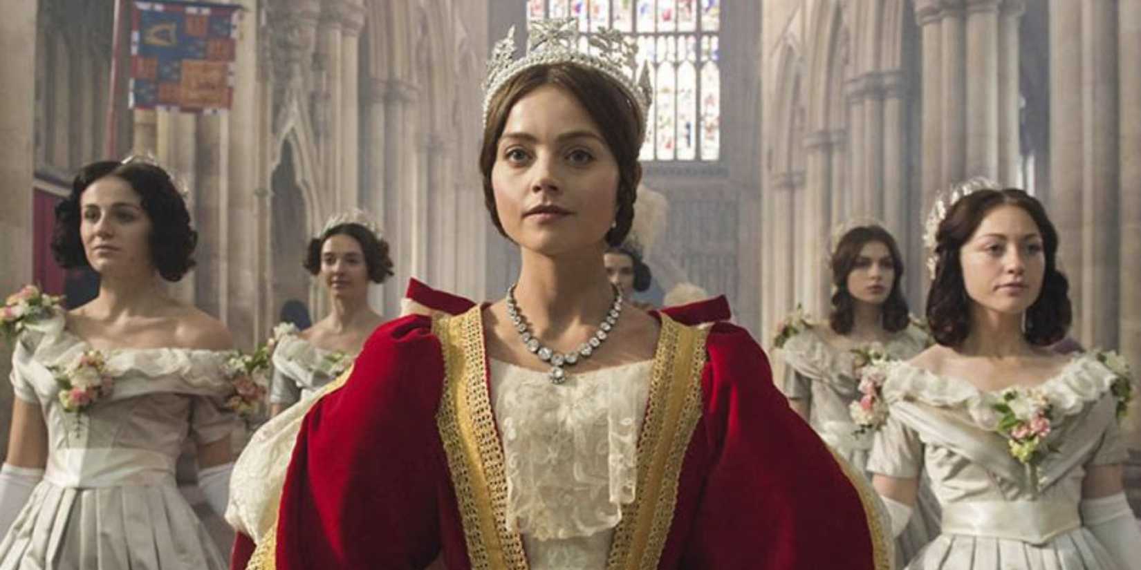 Actress Jenna Coleman as Queen Victoria during her coronation in the series 'Victoria'