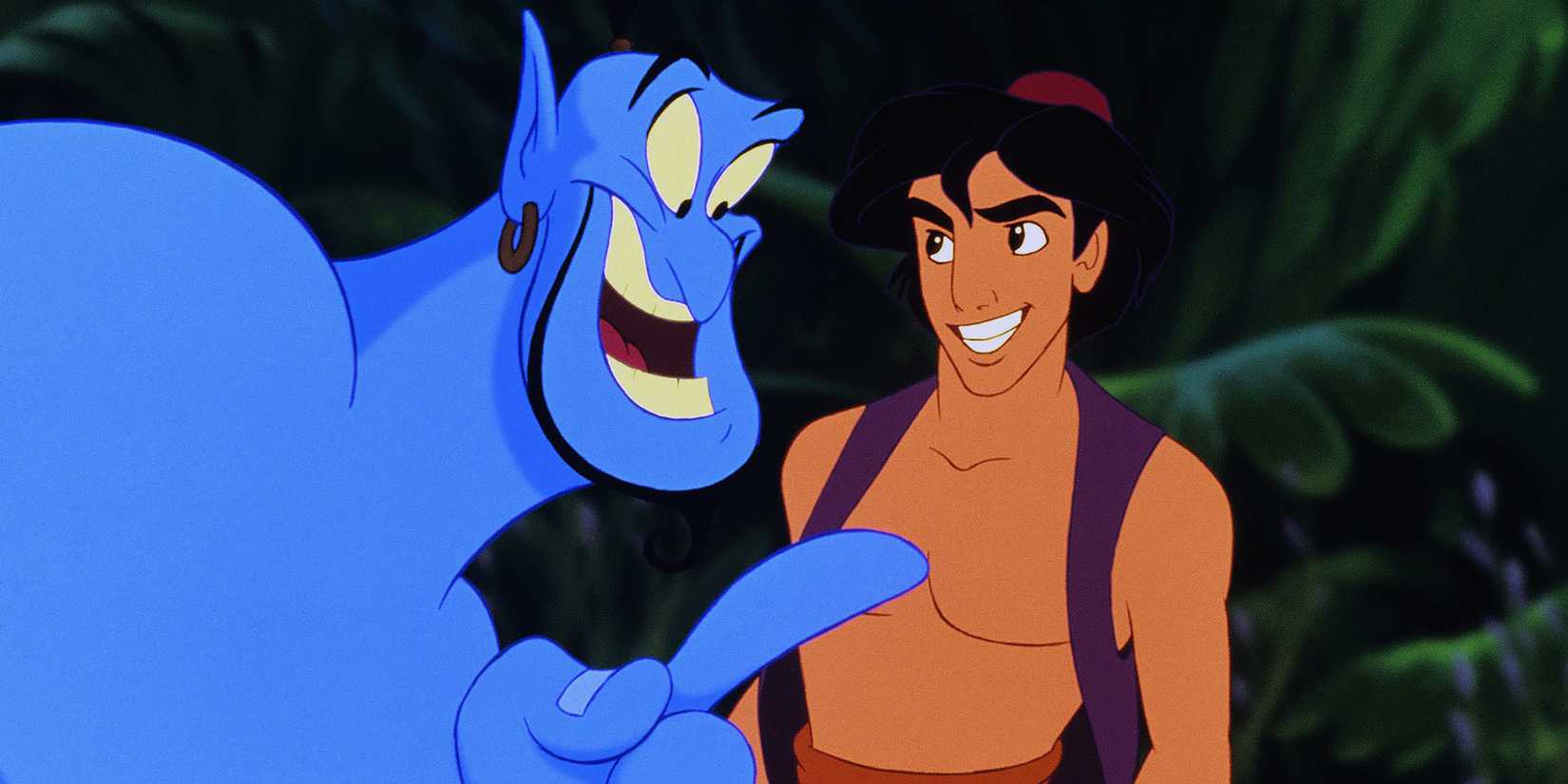 Robin Williams as Genie talks to Scott Weinger as Aladdin in Disney's animated Aladdin