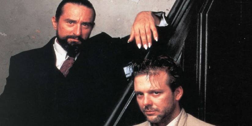 Promo image for Angel Heart featuring Robert De Niro and Mikey Rourke looking at the camera.