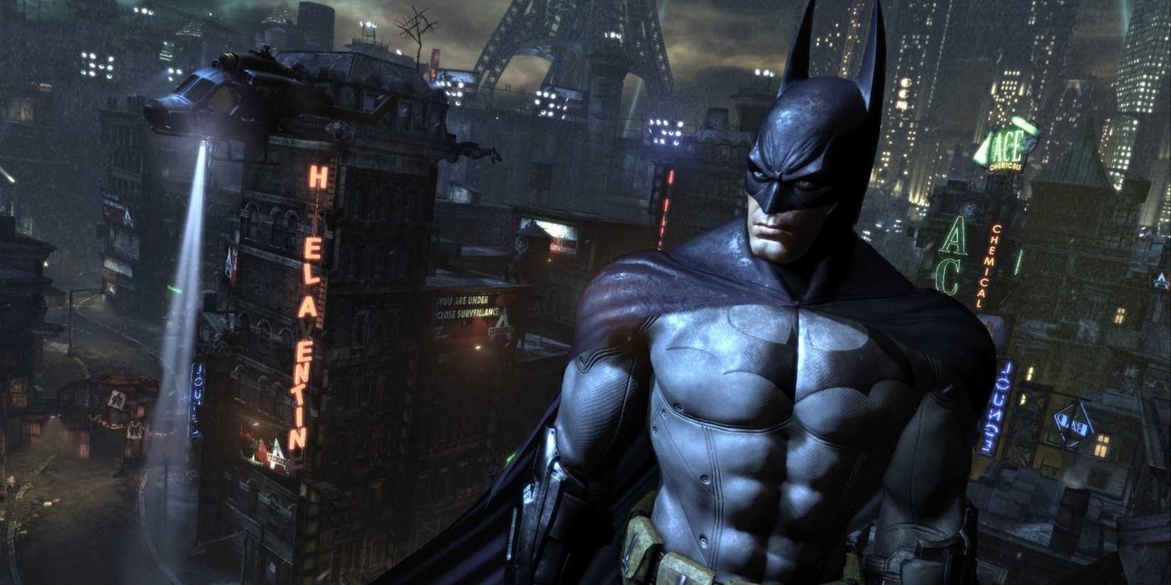 Batman looking to the distance in Batman Arkham City