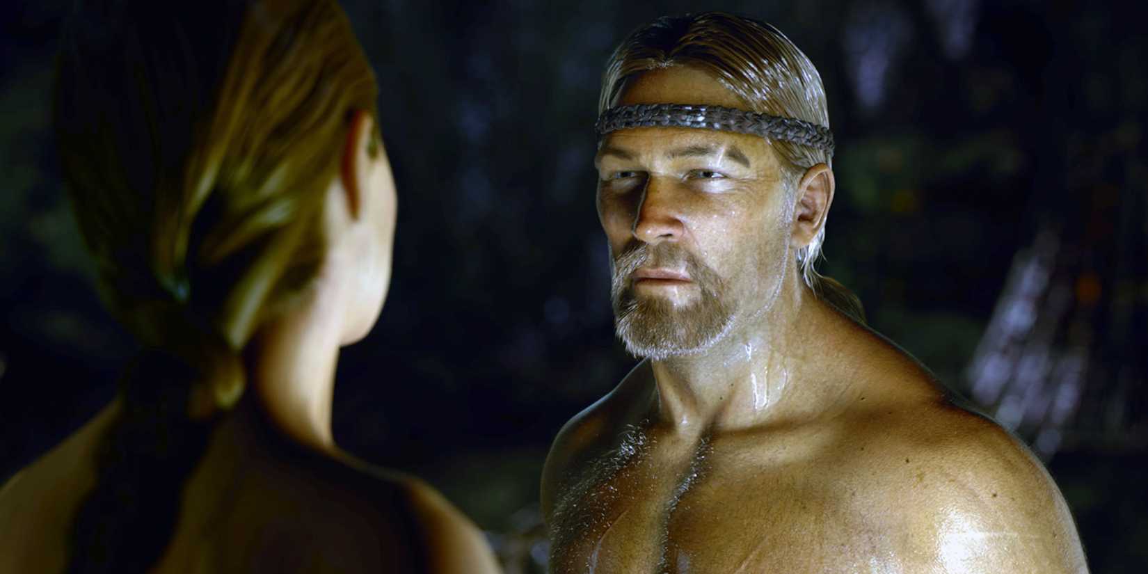 Ray Winstone as Estrith talking to his mother in Beowulf