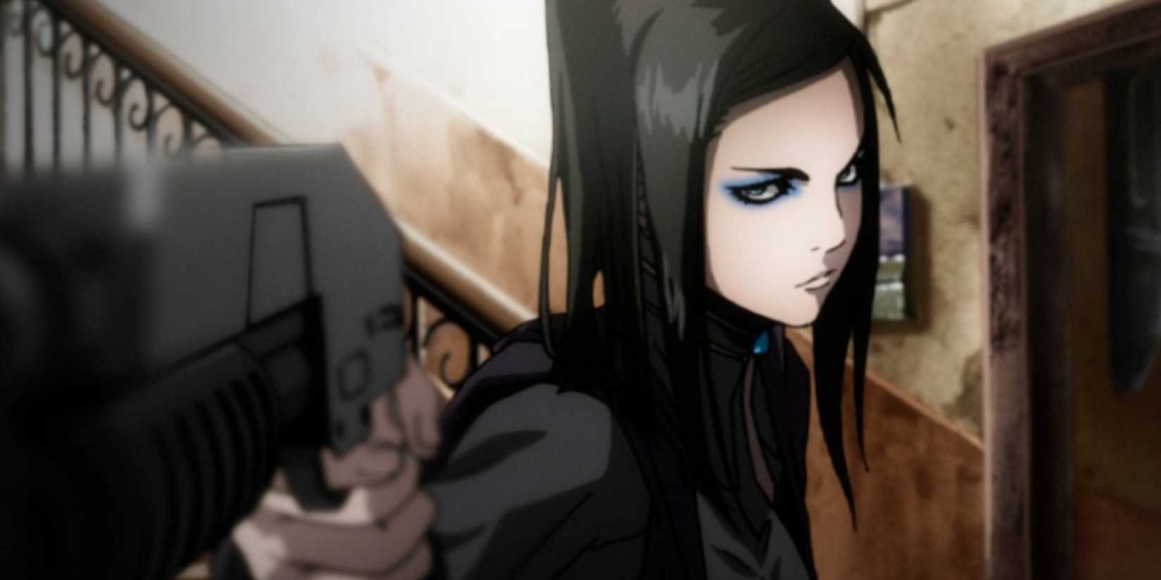 Mayer pointing a gun in Ergo Proxy