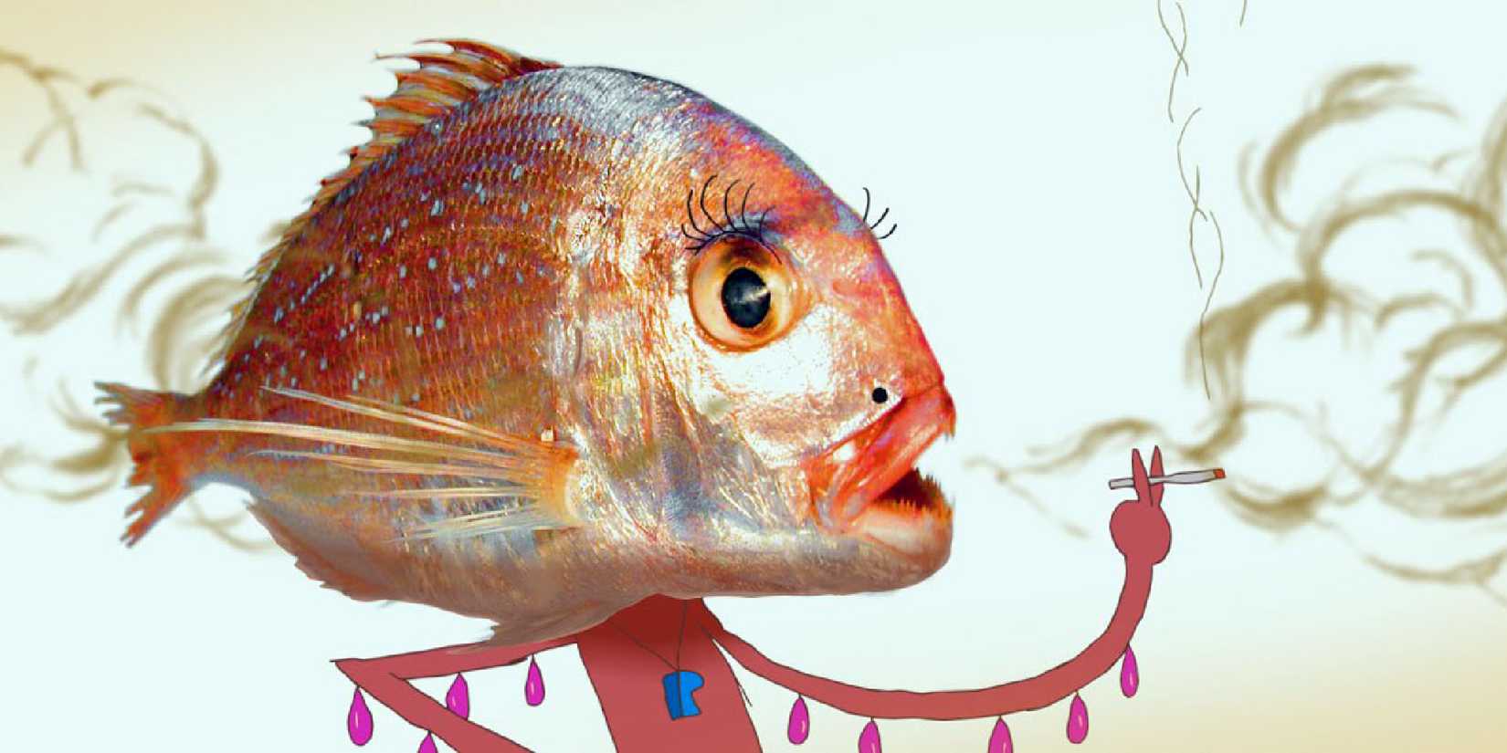 A person with a fish's head smoking in Mind Game