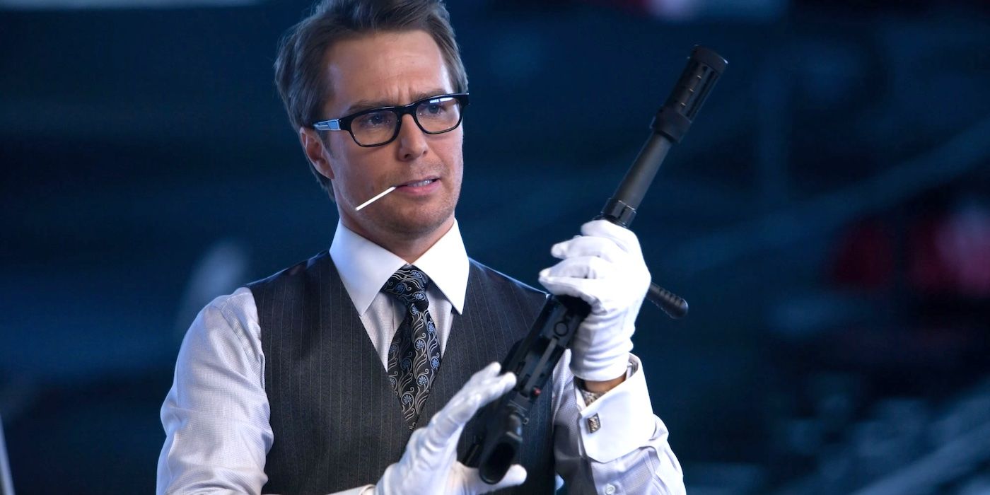 Justin Hammer doing a weapons exhibition in Iron Man 2.