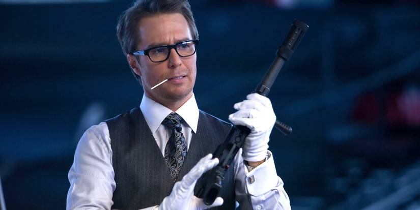 Justin Hammer doing a weapons exhibition in Iron Man 2.