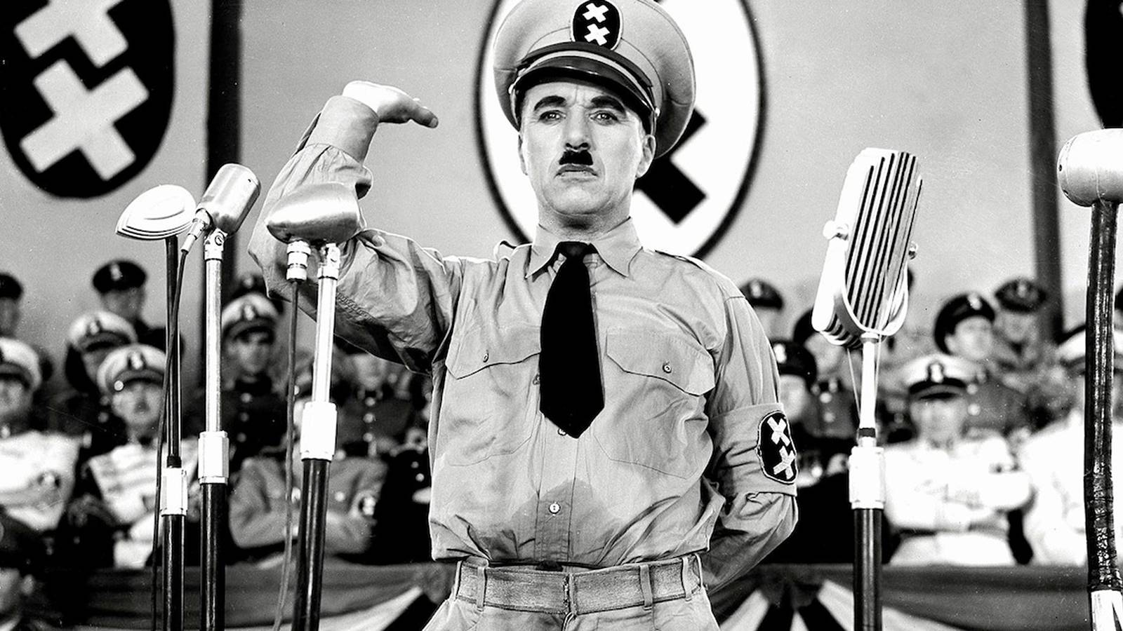 The Jewish barber dressed as the tyrant from The Great Dictator