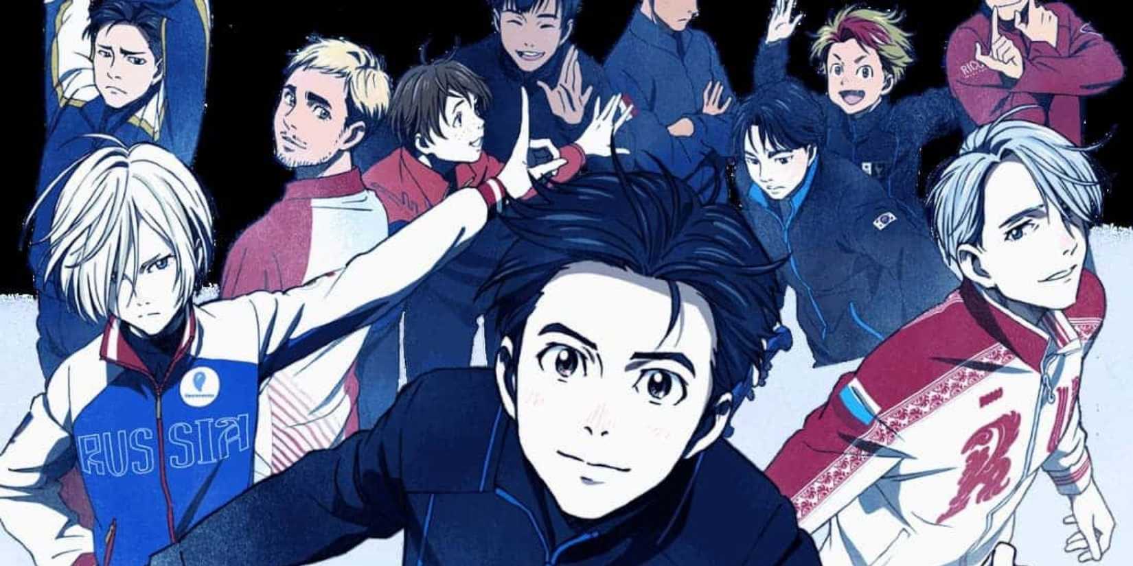 A collage of Yuri on Ice characters facing the camera