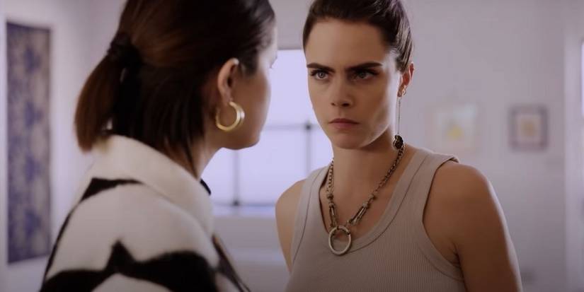 Alice (Cara Delevingne) looking at Mabel (Selena Gomez) in Only Murders in the Building Season 2
