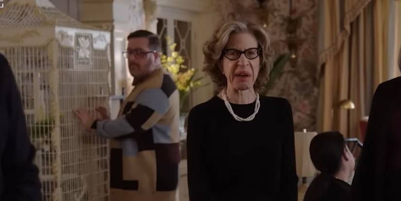 Jackie Hoffman as Uma Heller looking annoyed in Only Murders in the Building.