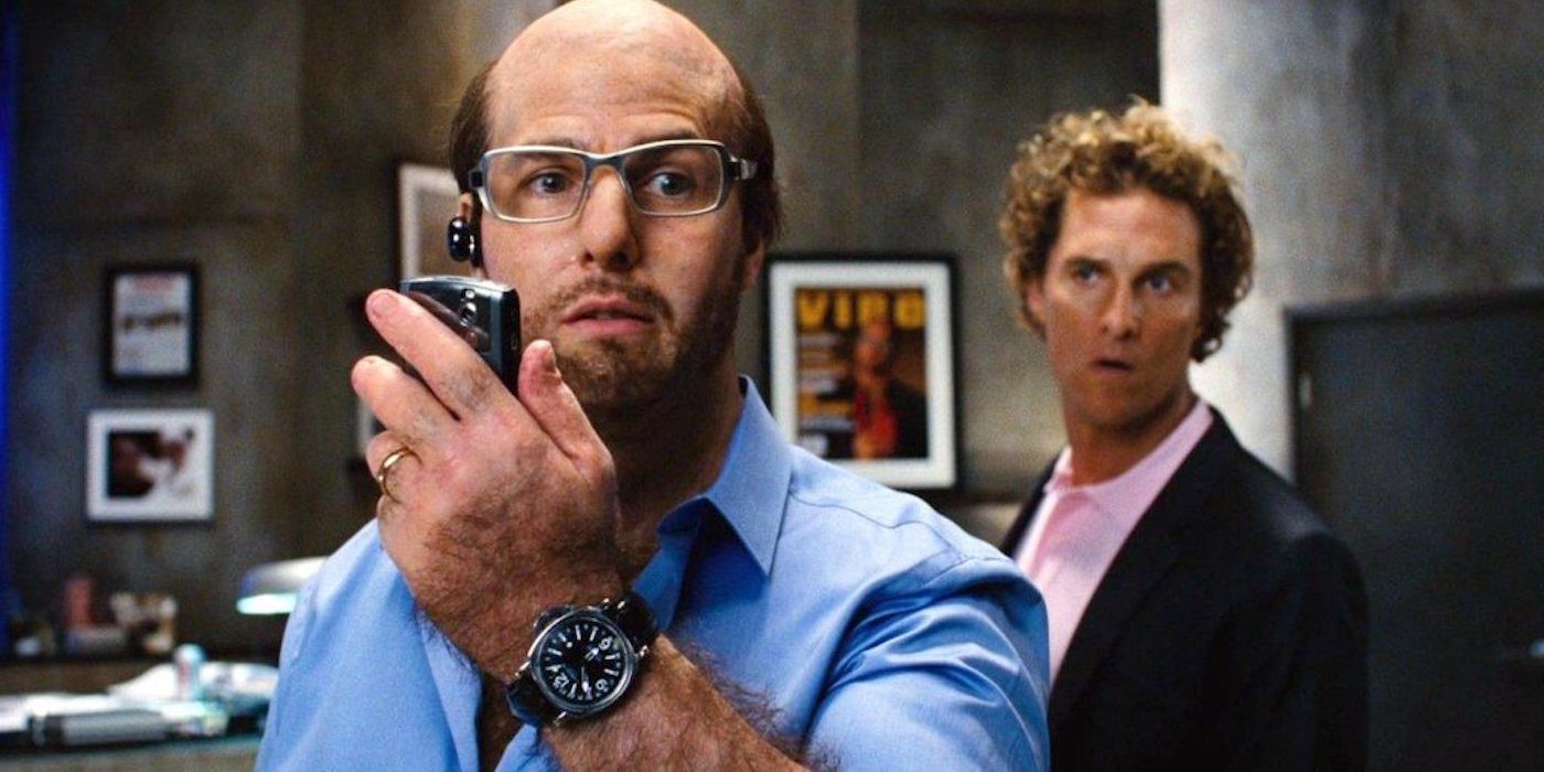 Les Grossman avoiding The Pecker while talking on a cellphone in Tropic Thunder