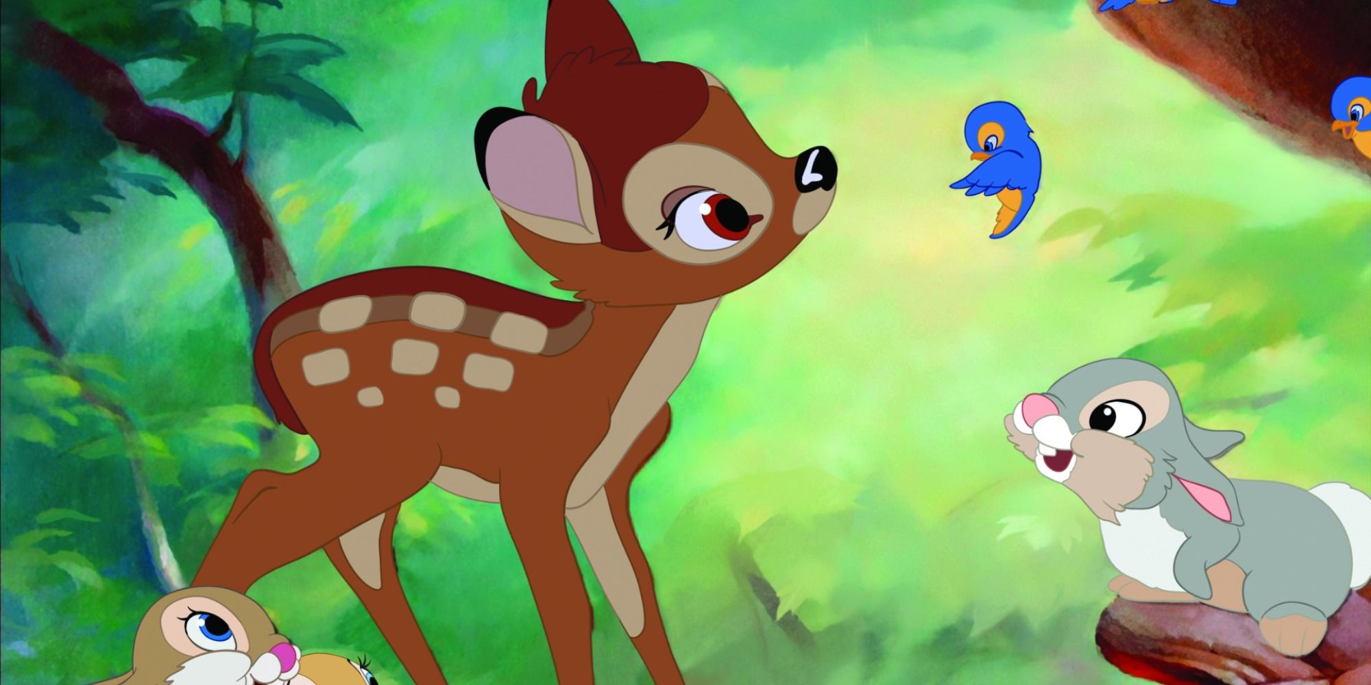 Bambi and Thumper talking to birds 
