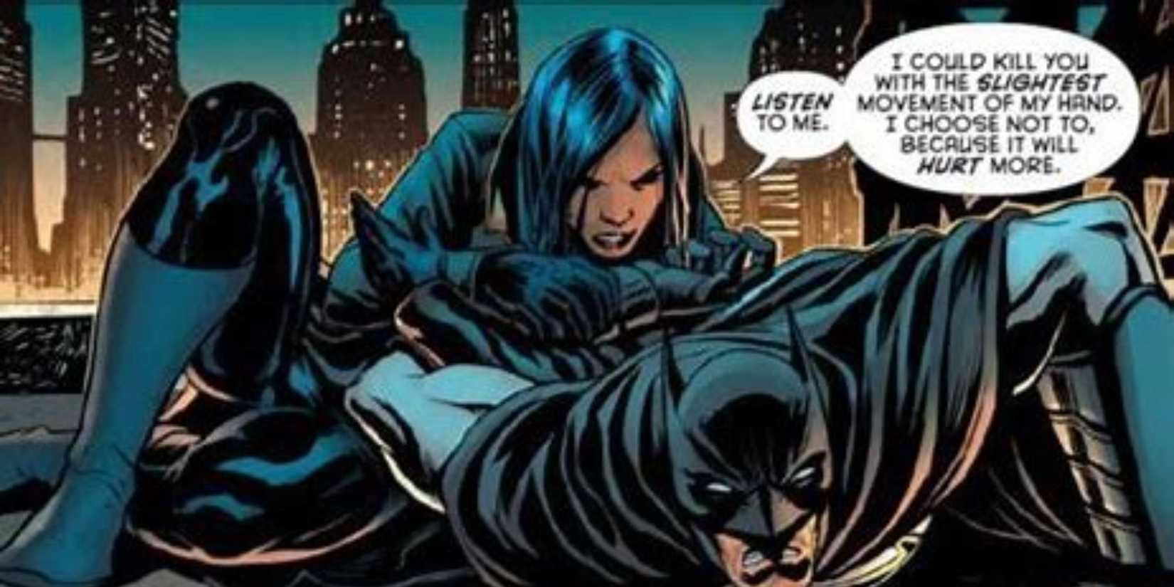 Lady Shiva subduing Batman in the comics