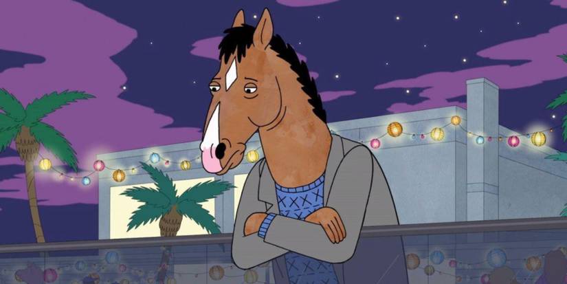 Bojack looking sad as he leans on a railing in BoJack Horseman