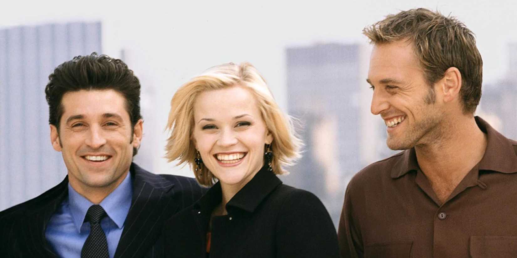 Reese Witherspoon, Josh Lucas dan Patrick Dempsey tersenyum dalam gambar promo untuk Sweet Home Alabama