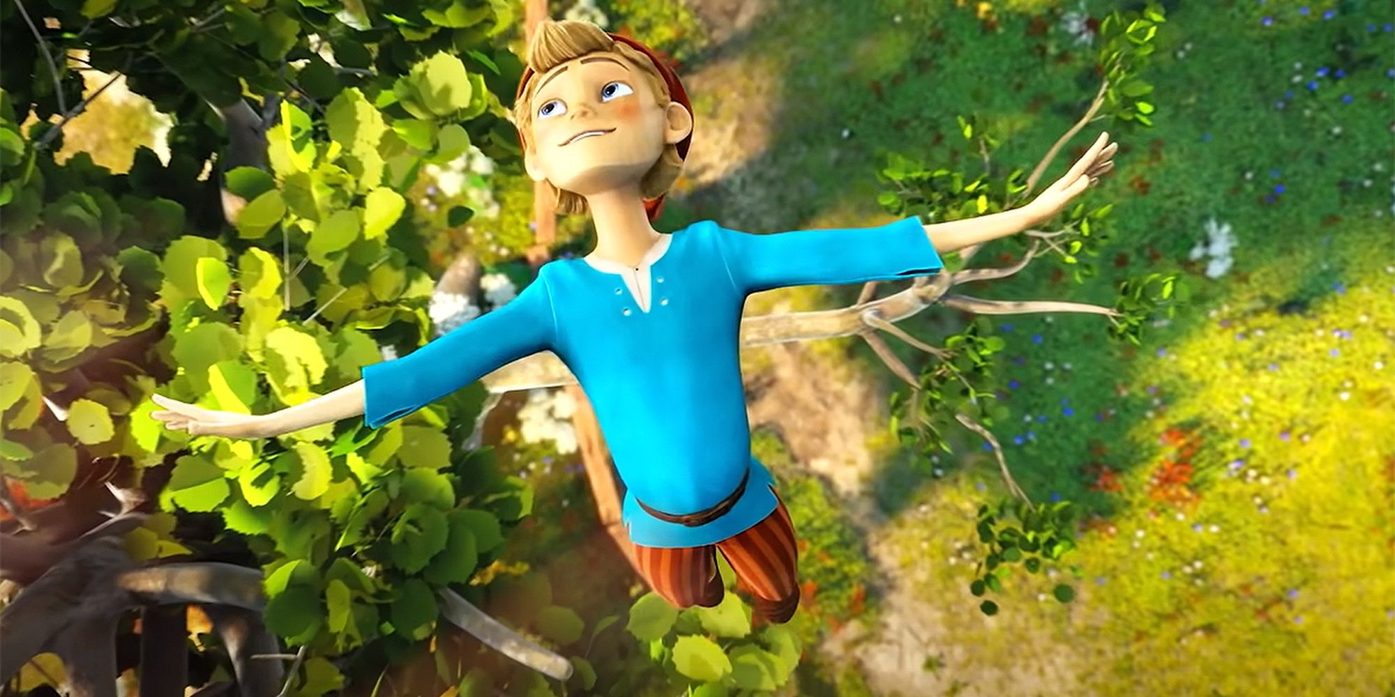 Pinocchio somersaulting through the air.