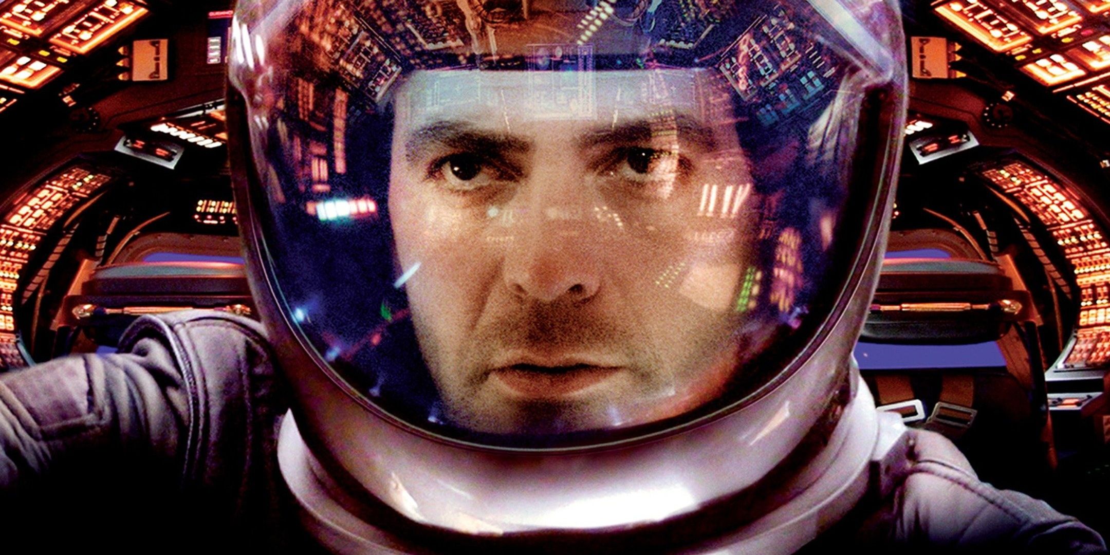 Chris Kelvin in an astronaut suit looking intently ahead in Solaris