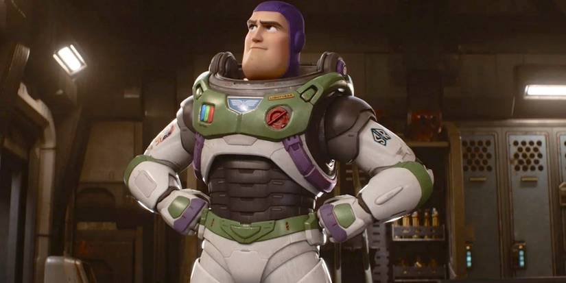Buzz Lightyear poses with his hands on his waist in a locker room in 'Lightyear' (2022)
