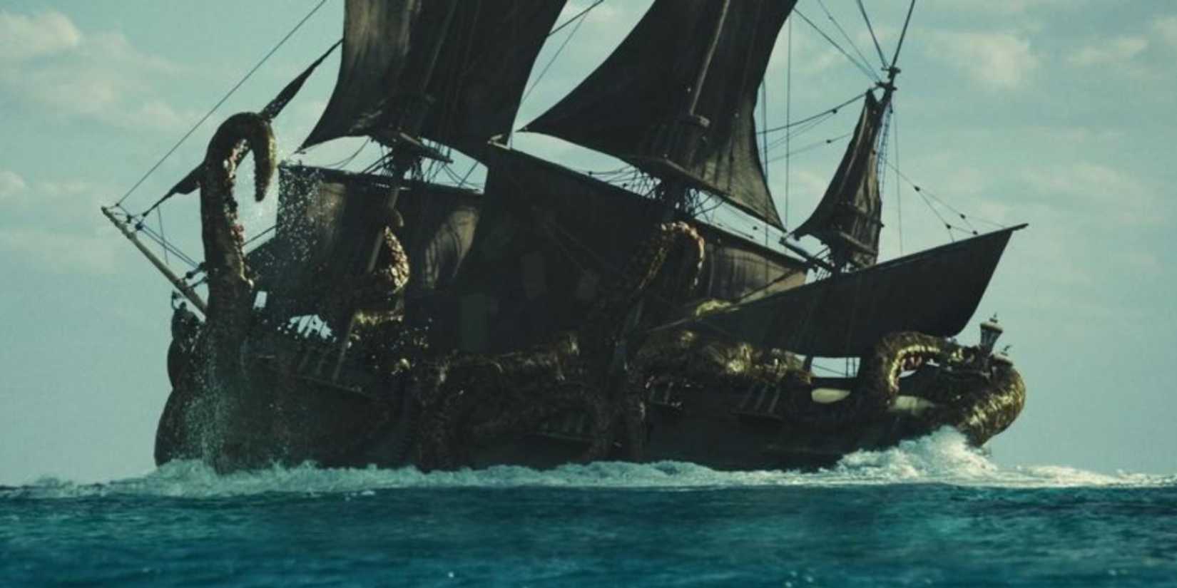 The Kraken sinks a ship in Pirates of the Caribbean: Dead Man's Chest.