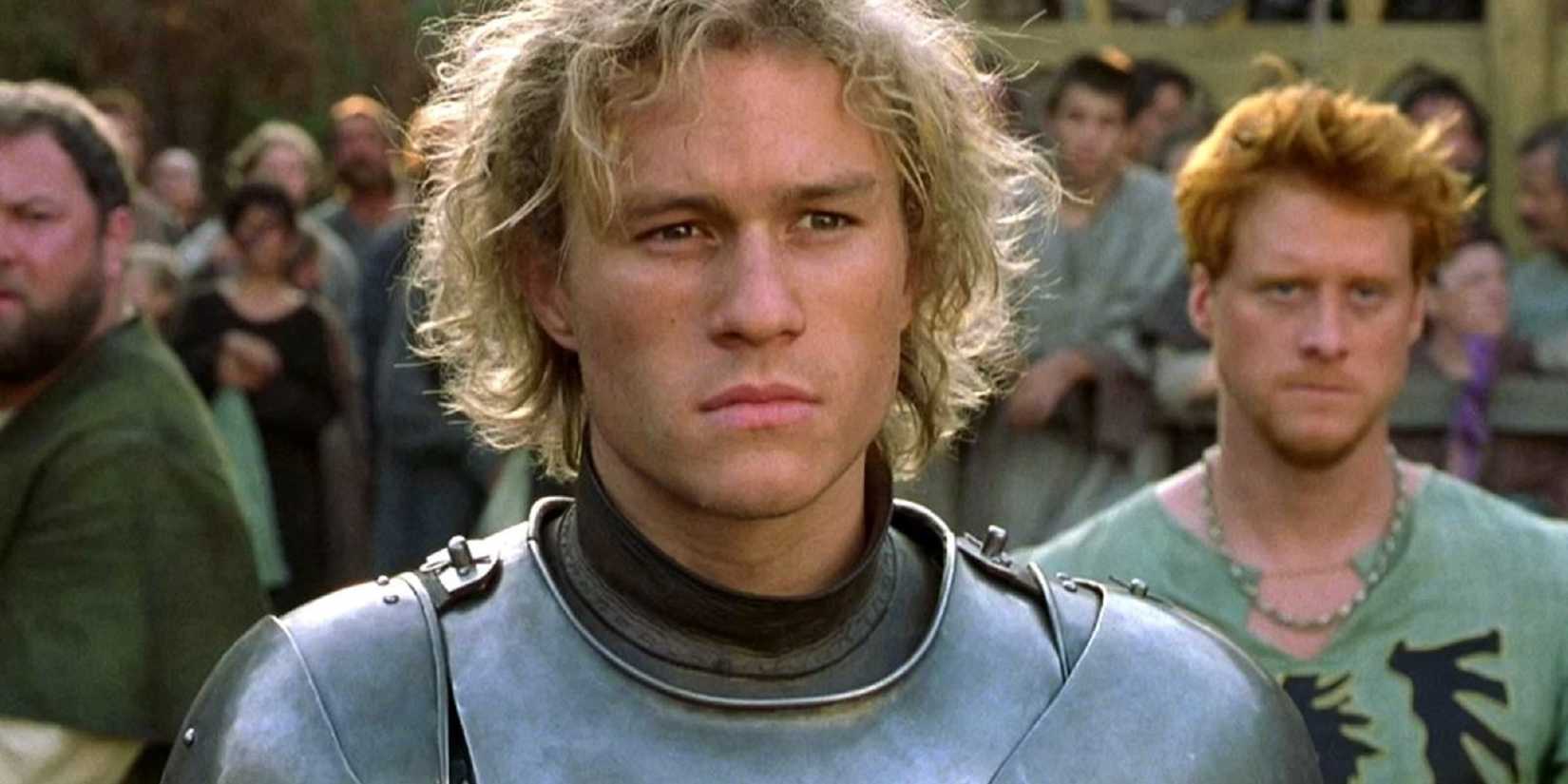 William in his knight armor looking ahead in A Knight's Tale.