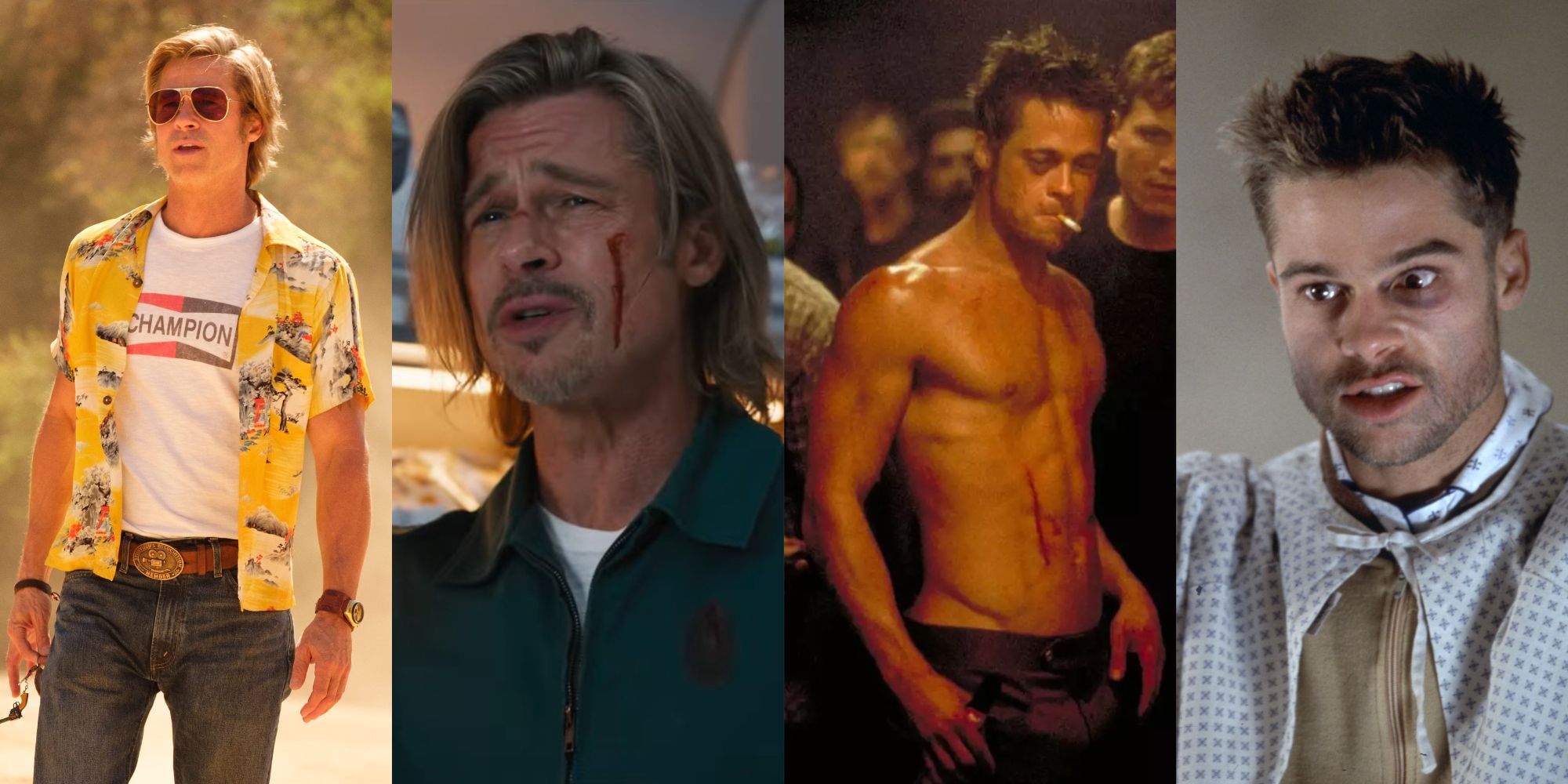 Cliff Booth in Once Upon A Time In Hollywood, Ladybug in Bullet Train, Tyler Durden in Fight Club, and Jeffrey in Twelve Monkeys.