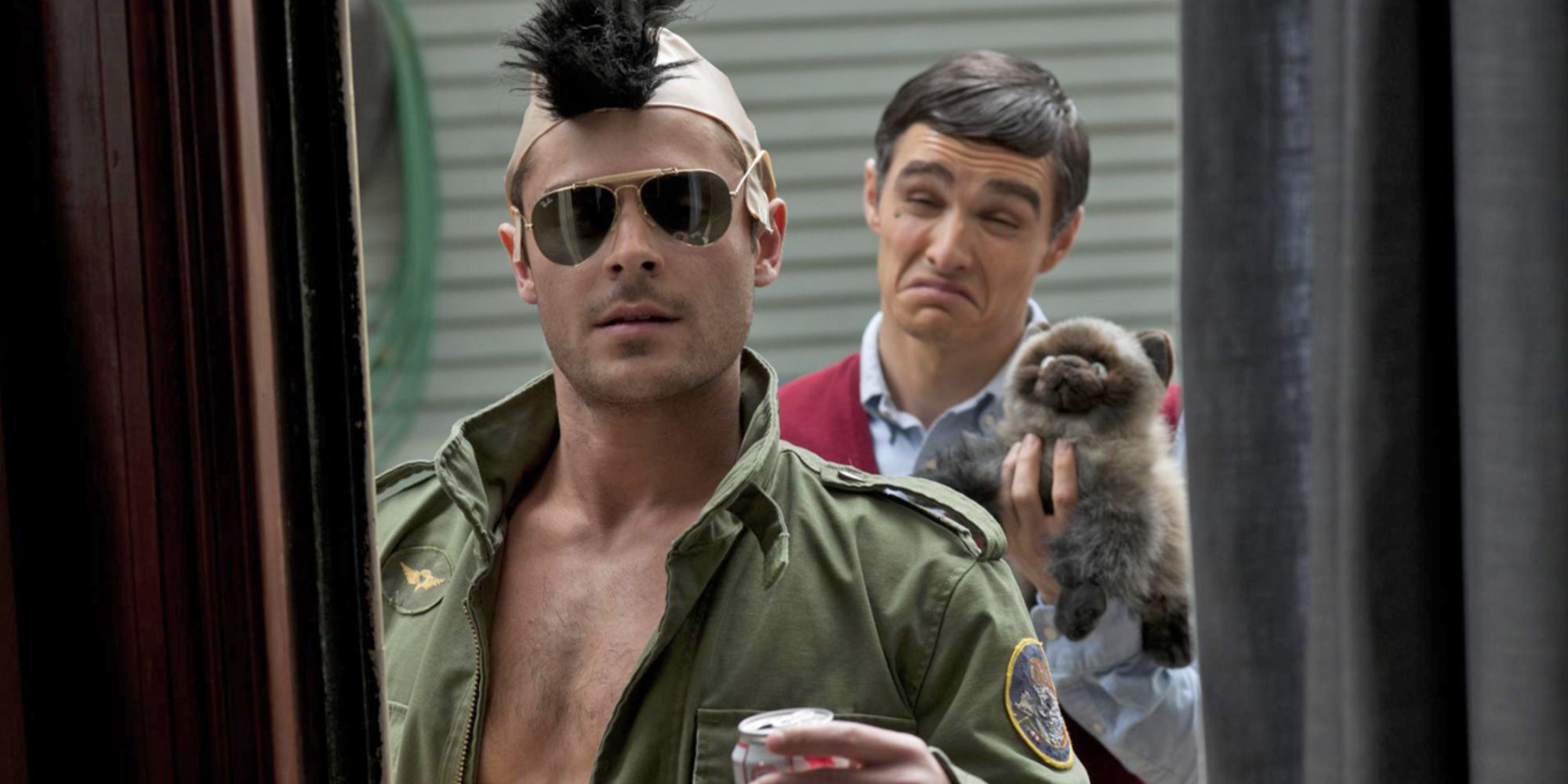 Zac Efron dressed as Travis Bickell and Dave Franco dressed as Jack Byrnes