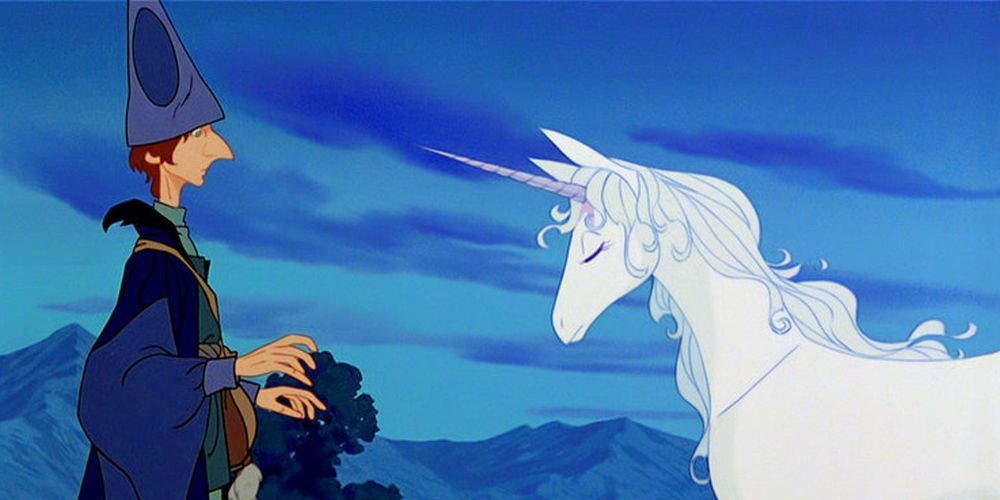 Schmendrick and the unicorn saying goodbye in The Last Unicorn