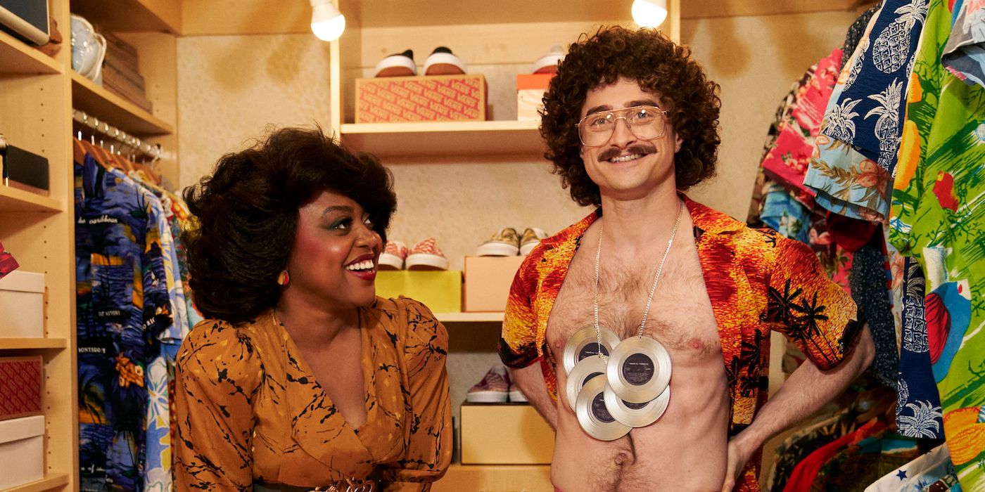 Quinta Brinson and Daniel Radcliffe standing side by side in Weird: The Al Yankovic Story
