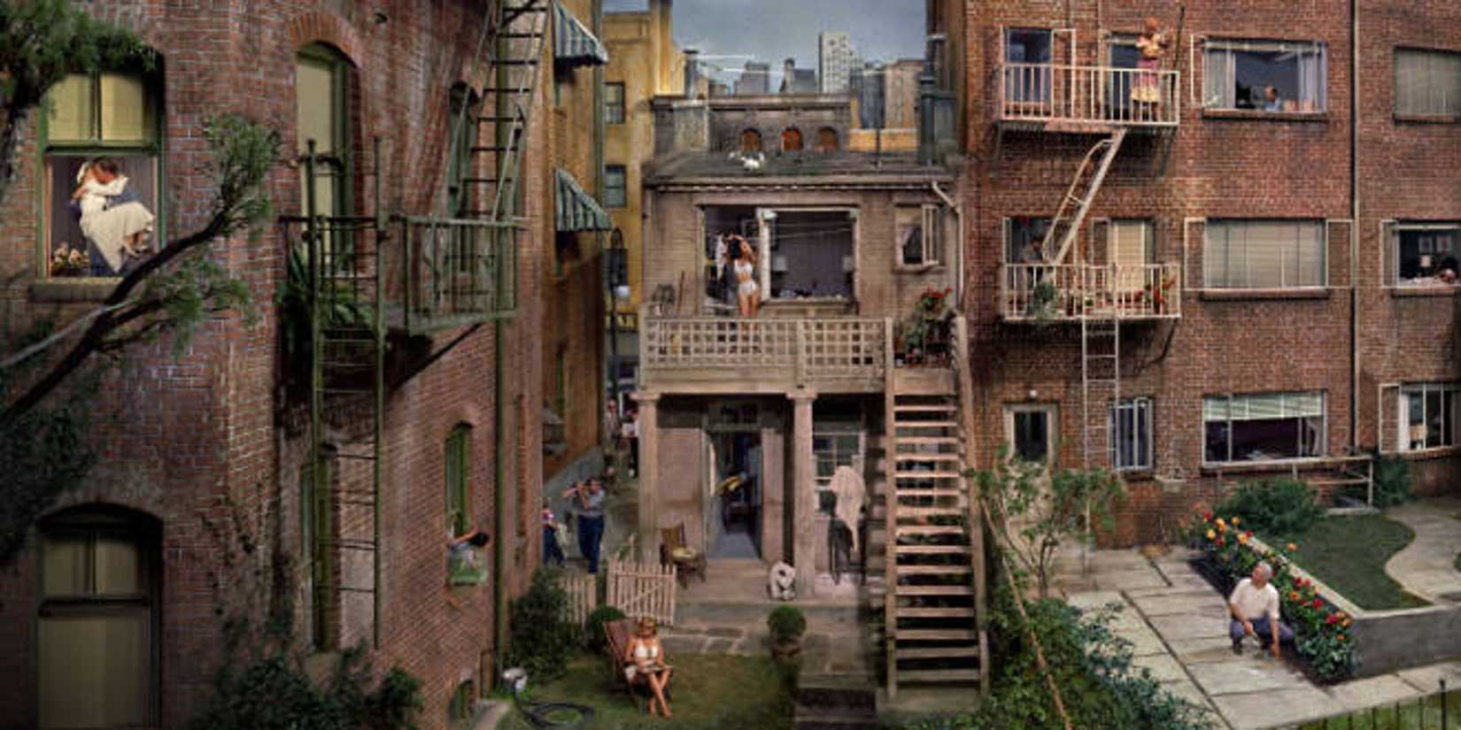 A shot of an apartment complex in Alfred Hitchcock's Rear Window