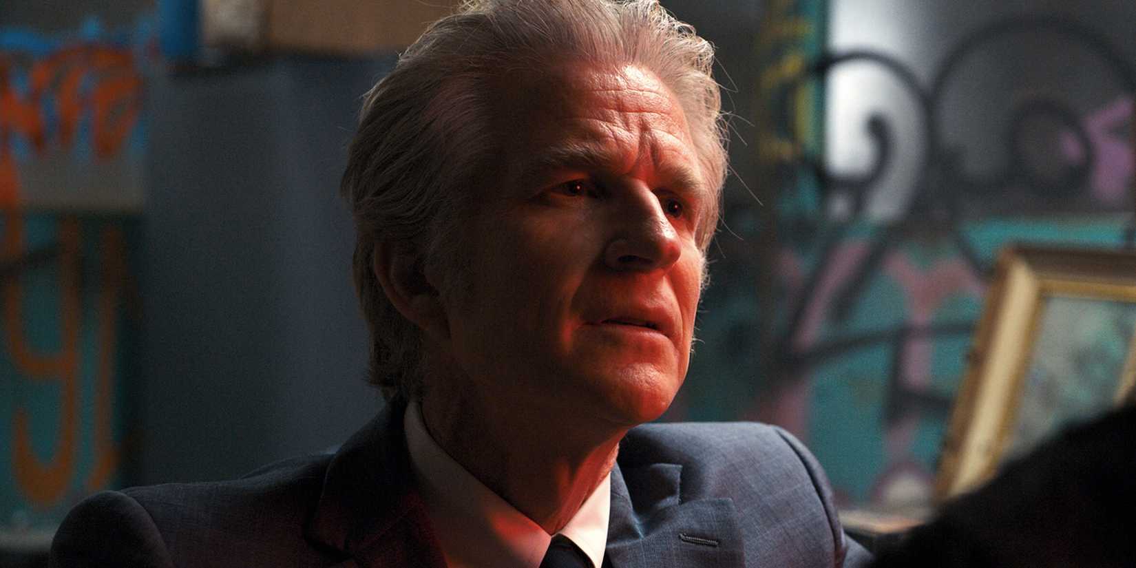 Matthew Modine as Dr. Martin Brenner looking to the near distance in Stranger Things.