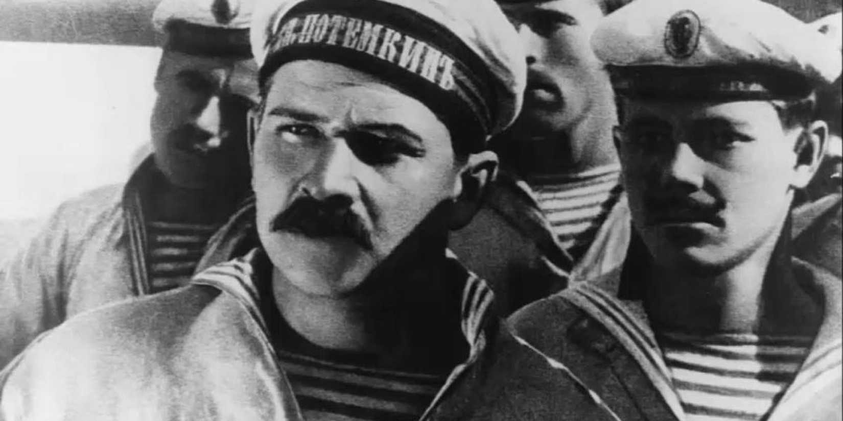 A group of sailors looking ahead in Battleship Potemkin