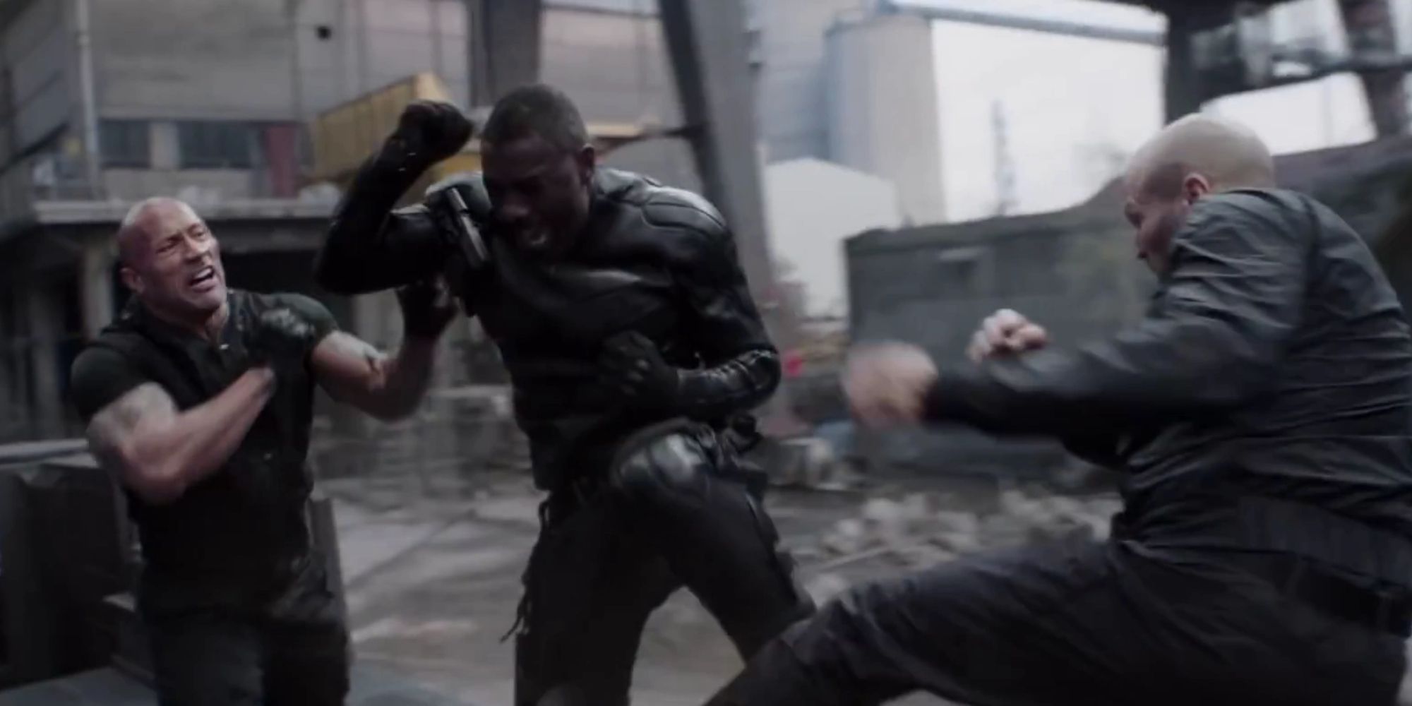  Dwayne Johnson and Jason Statham fight Idris Elba in Hobbs and Shaw