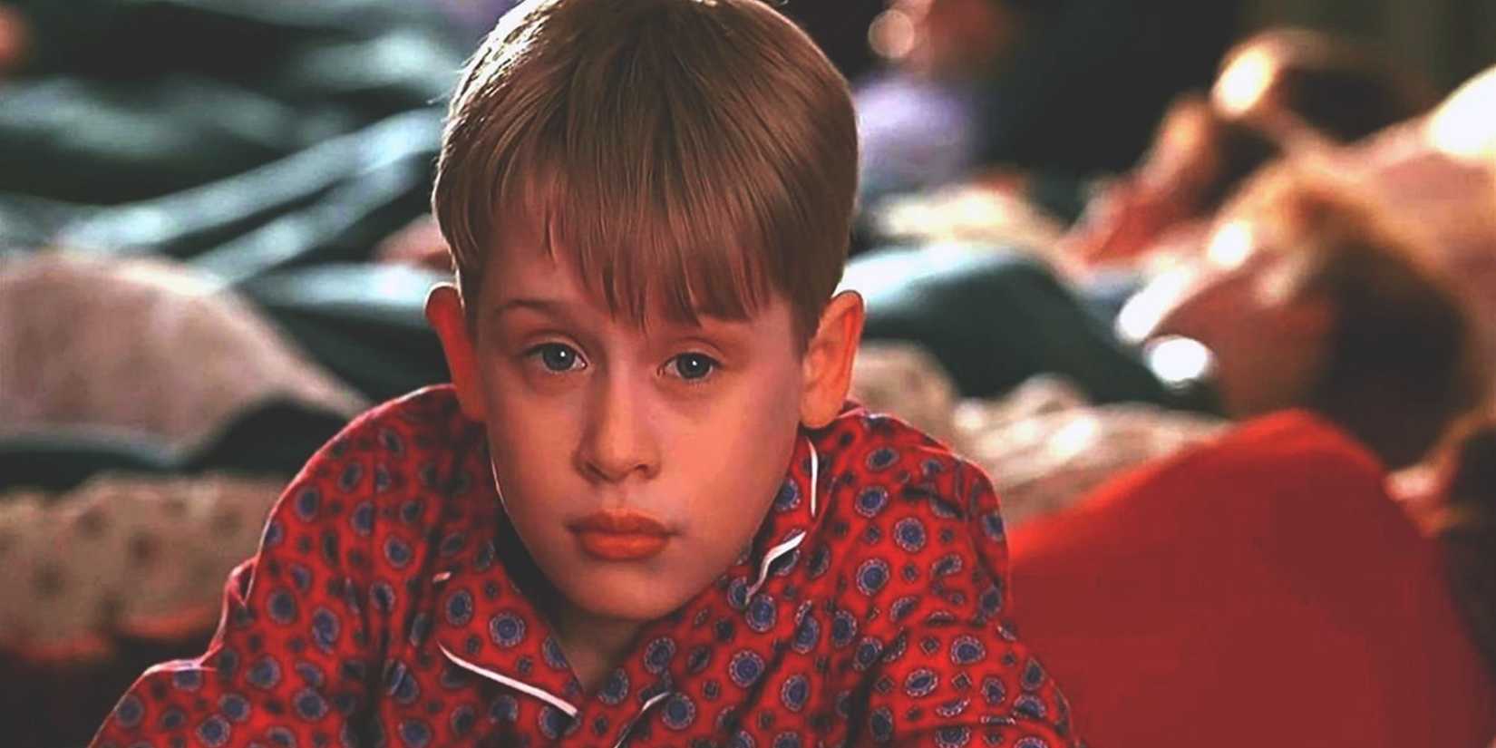 Macaulay Culkin looking at the camera in Home Alone