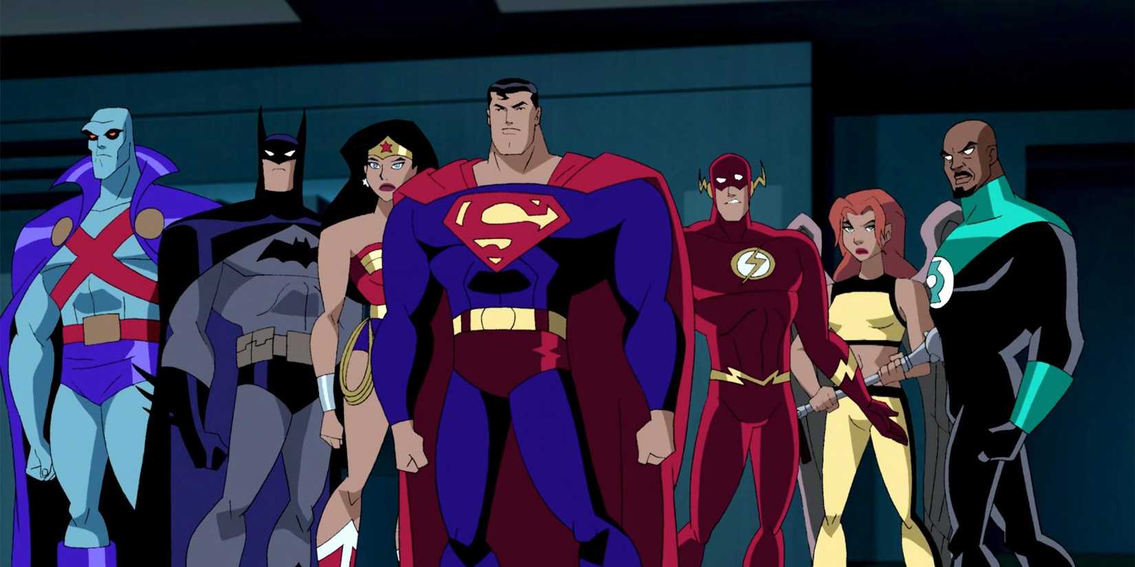 The Justice League standing together in Justice League Unlimited