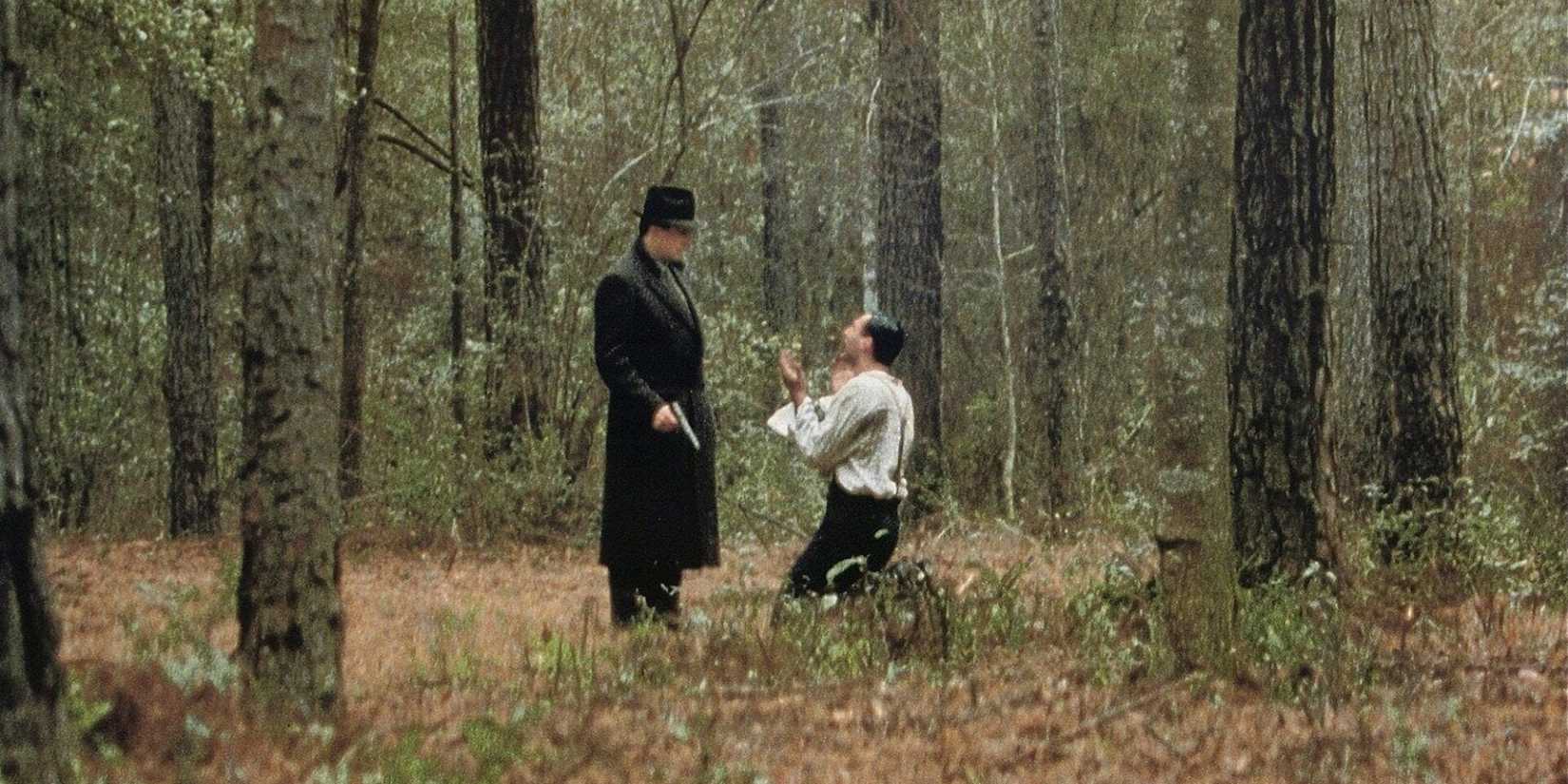 John Turturro begs Gabriel Byrne for his life in the forest in Miller's Crossing.