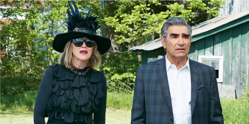 Johnny (Eugene Levy) and Moira Rose (Catherine O'Hara) outside in Schitt's Creek.