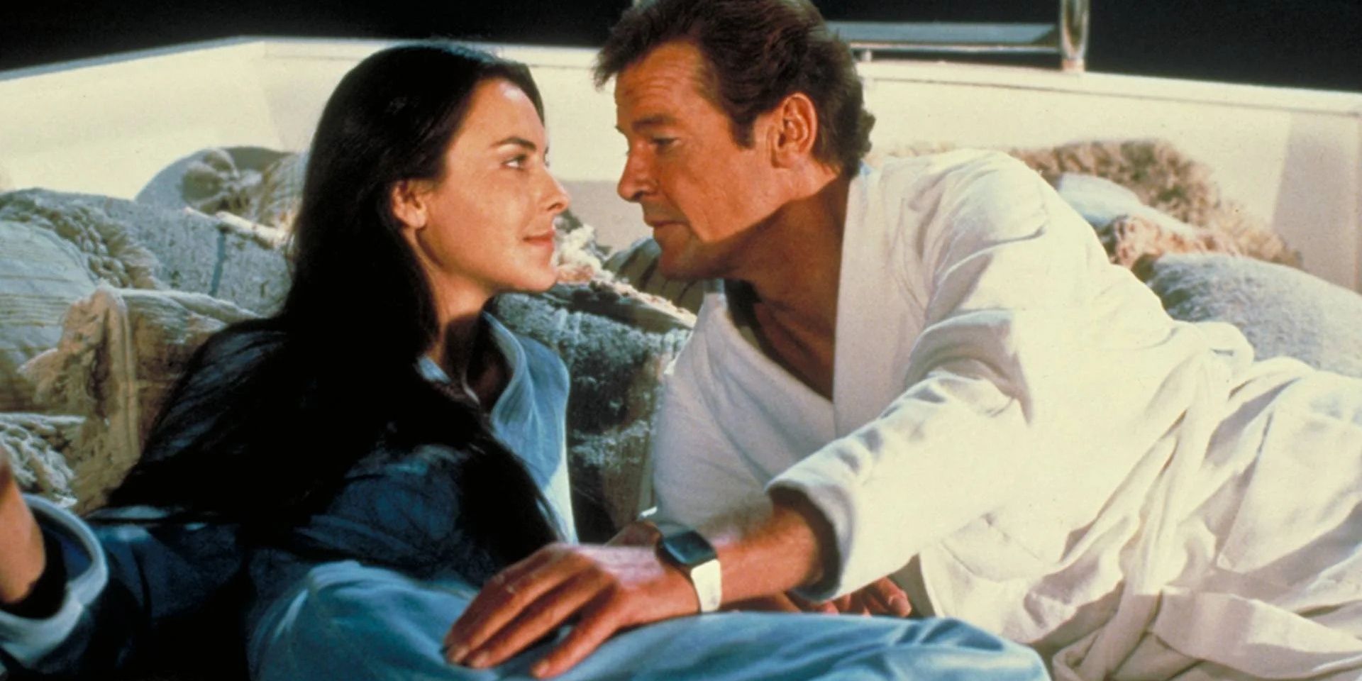 Roger Moore, james bond, 007, Carole Bouquet in bed, For Your Eyes Only, age gap