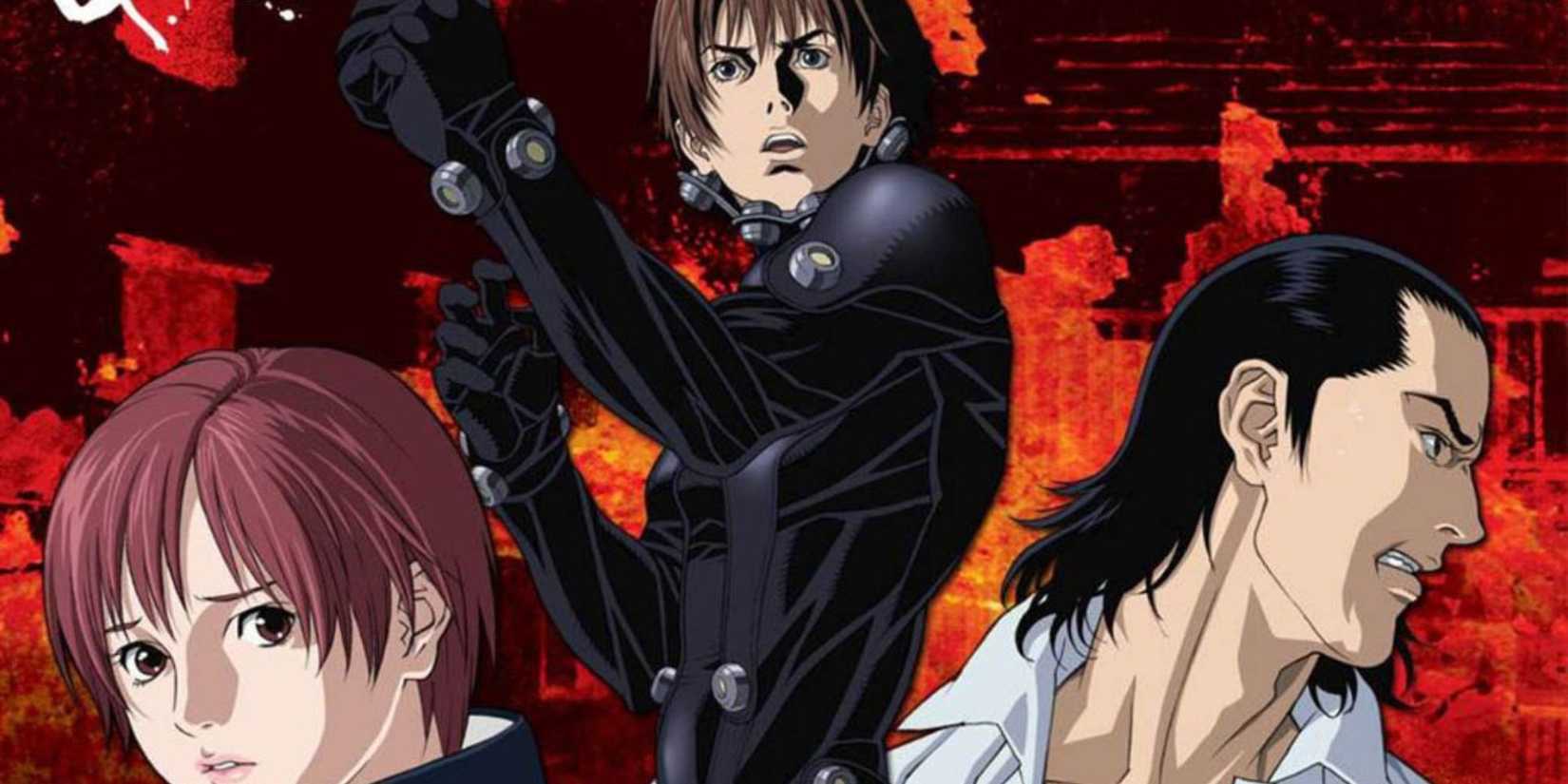 Tiga karakter dalam gambar promo untuk Gantz