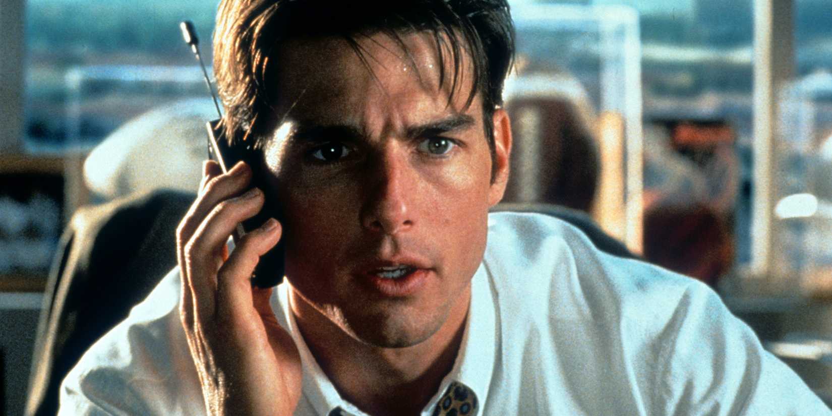 Tom Cruise in 'Jerry Maguire', talking over the phone in his office