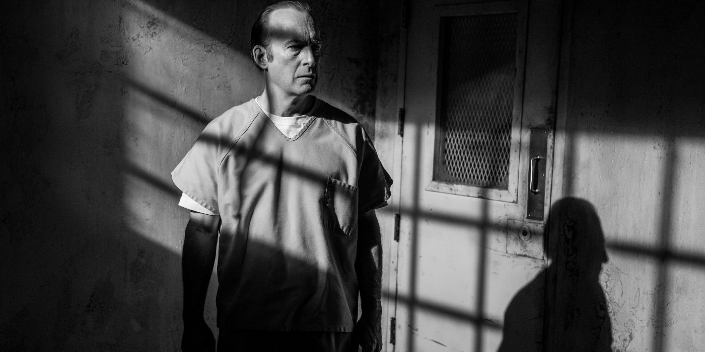 Saul as a prisoner in a cell looking somber in the Better Call Saul series finale.