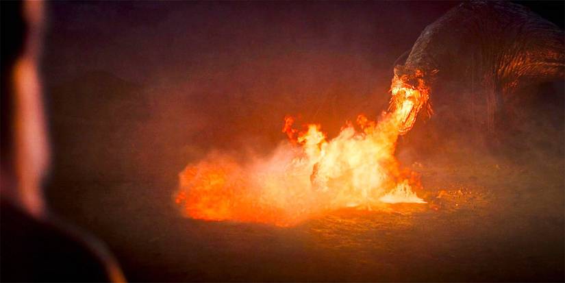 Vhagar breathing fire on Laena in House of the Dragon