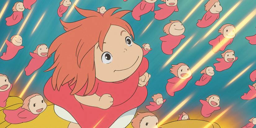 Ponyo flying to the sky in Studio Ghibli's Ponyo.