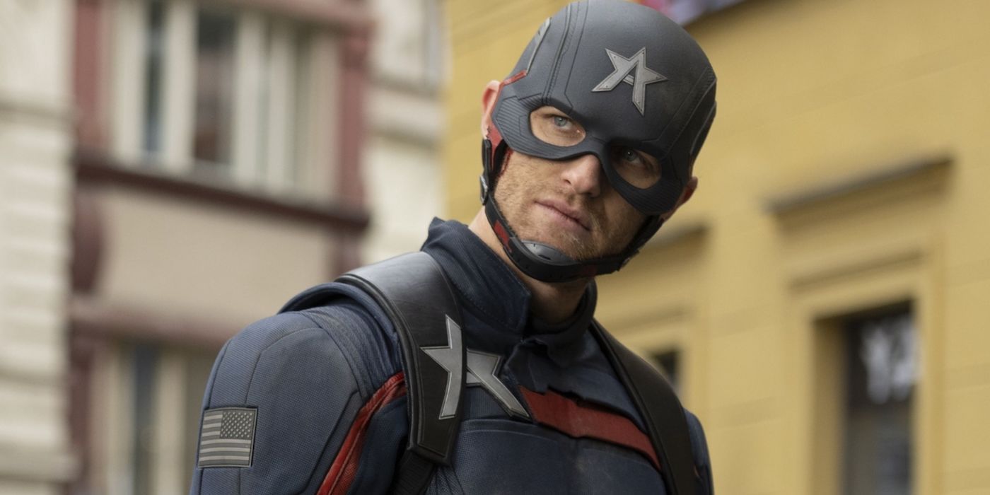 Wyatt Russell as U.S. Agent looking at a person offscreen in The Falcon and the Winter Soldier.