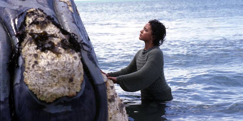 A girl with a whale in Whale Rider
